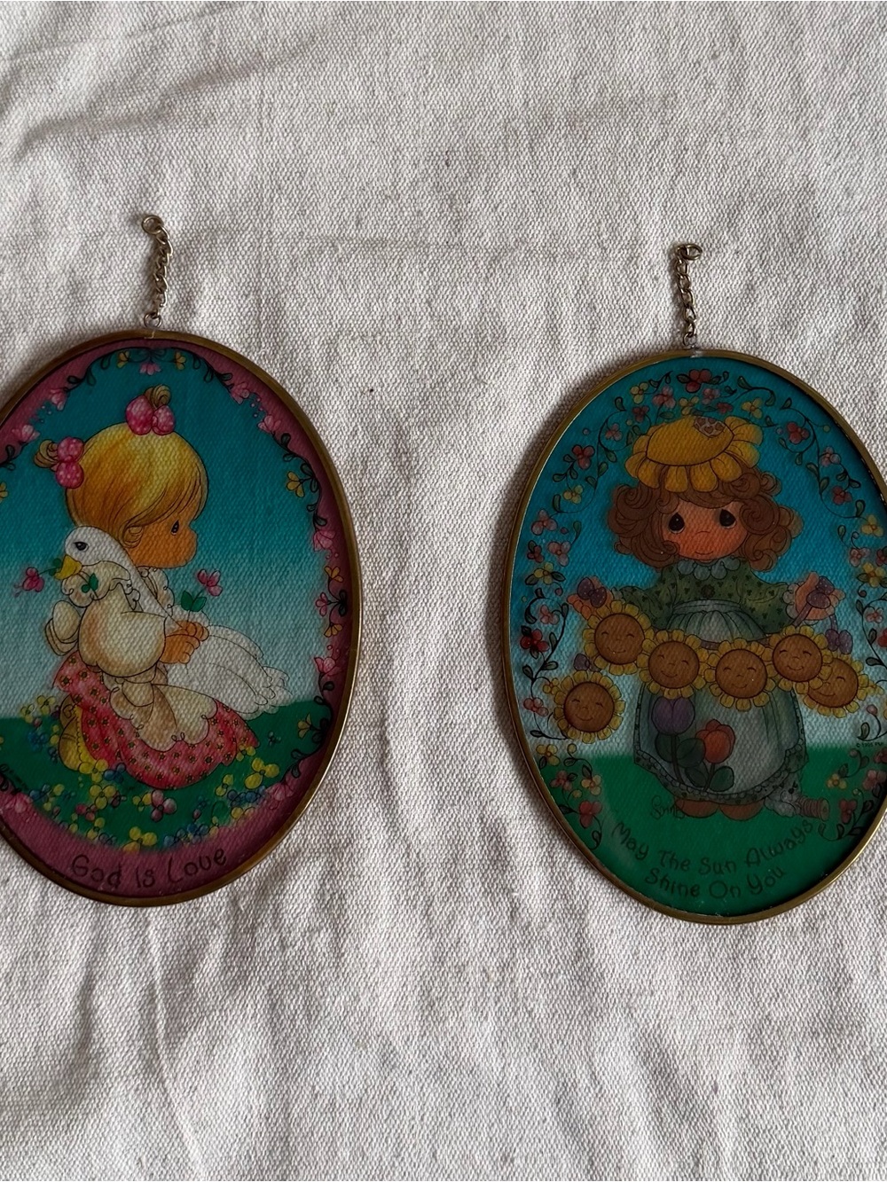 Vintage Precious Moments Glass Suncatcher Set 1995 God Is Love Floral Sun Oval